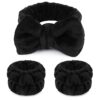 WSYUB Makeup Headbands, 1pcs Black Spa Headband Fluffy Bow Tie Headband Microfiber Face Headband, and 2Pcs Wrist Spa Wash Band Absorbent Wristbands, for Washing Face Skin Care by nugala - Image 2