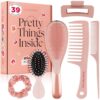 6 Pcs Hair Brush Set with Brush & Combs - Detangling Brush for All Hair Varieties with Huge Tooth & Tail Comb, Scrunchie & Claw Clip - Hair Care Present Set with Stickers for Teen Ladies, Ladies & Children by nugala - Image 2