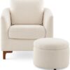 COLAMY Sherpa Accent Chair with Storage Ottoman Set, Upholstered Barrel Arm Chair with Footrest, Modern Living Room Chair with Back Pillow, Cream by nugala - Image 2