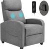 Sweetcrispy Recliner Chair for Adults, Massage Fabric Small Recliner Home Theater Seating with Lumbar Support, Adjustable Modern Reclining Chair with Padded Seat Backrest for Living Room (Grey) by nugala - Image 2