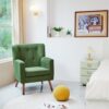 PrimeZone Mid-Century Modern Accent Chair - Comfy Corduroy Living Room Chair, Reading Chair with Button Tufted Design & Wing Back, Cozy Upholstered Armchair for Bedroom, Corner, Waiting Room, Green by nugala - Image 10