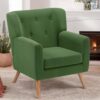 PrimeZone Mid-Century Modern Accent Chair - Comfy Corduroy Living Room Chair, Reading Chair with Button Tufted Design & Wing Back, Cozy Upholstered Armchair for Bedroom, Corner, Waiting Room, Green by nugala - Image 2