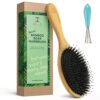 Natural Boar Bristle Hair Brush for Women, Men, Kids; Dry and Wet Detangling Hair Brush Gently Enhances Shine, Smooths Frizz and Prevents Breakage in Fine and Straight, Thick and Curly Hair (oval) by nugala - Image 2